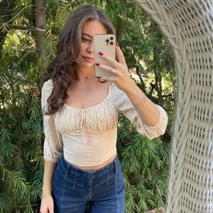 Urban Outfitters Beige/Off-White Flowy Sleeve Bustier Blouse